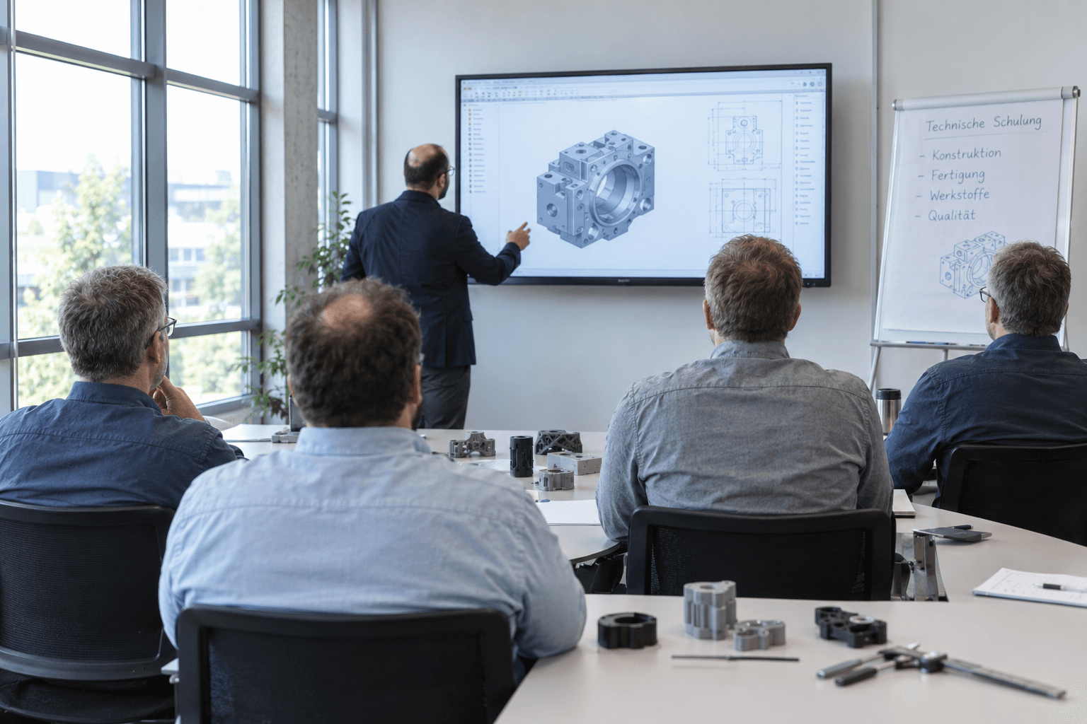 Technische Schulung an einem CAD-Modell mit 3D-gedruckten Bauteilen